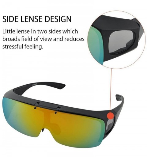 Round Mens Polarized Flip Up Fitover Sunglasses with Mirrored Lenses - Black - C1185QO979K $22.45