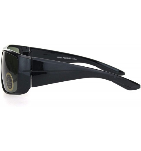 Rectangular Mens Thick Temple Glass Lens Rectangular Warp Black Cholo Sunglasses - Shiny Black - CM18OX223W3 $10.04