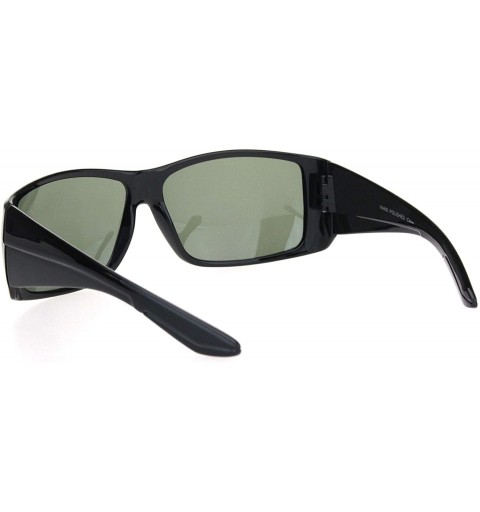 Rectangular Mens Thick Temple Glass Lens Rectangular Warp Black Cholo Sunglasses - Shiny Black - CM18OX223W3 $10.04