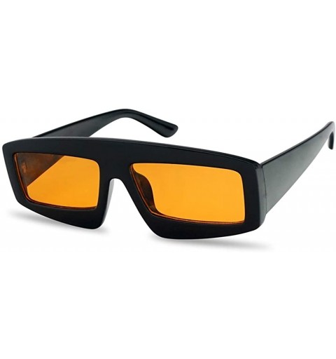 Rectangular Futuristic Chunky Rectangular Sleek Sunglasses Retro Unisex Style Assorted Color Glasses - Black Frame - Orange -...