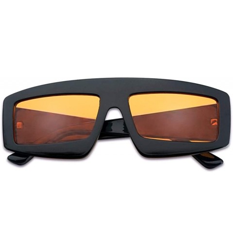 Rectangular Futuristic Chunky Rectangular Sleek Sunglasses Retro Unisex Style Assorted Color Glasses - Black Frame - Orange -...