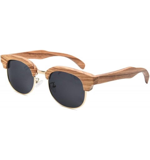 Wayfarer Wooden Semi Rimless Sunglasses-Polarized Wood Shades UV400 Sunglasses for Men Women - Zebra Wood - CZ18HTLTG85 $39.36