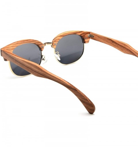 Wayfarer Wooden Semi Rimless Sunglasses-Polarized Wood Shades UV400 Sunglasses for Men Women - Zebra Wood - CZ18HTLTG85 $33.81