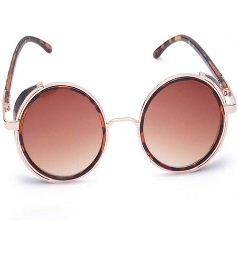 Round Men Retro Style Sunglasses Round Frame Color Lens Sunglasses Sunglasses - Leopard - C118RORWYY0 $19.18
