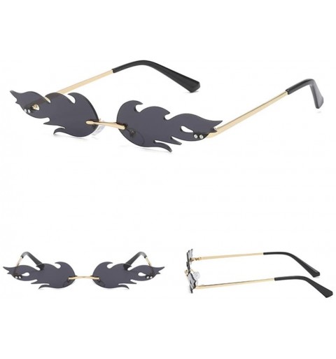 Square Polarized Sunglasses for Women Vintage Fire Flame Mirrored Rimless Wave Fashion Sun Glasses (A) - A - CF1900E36L9 $9.86