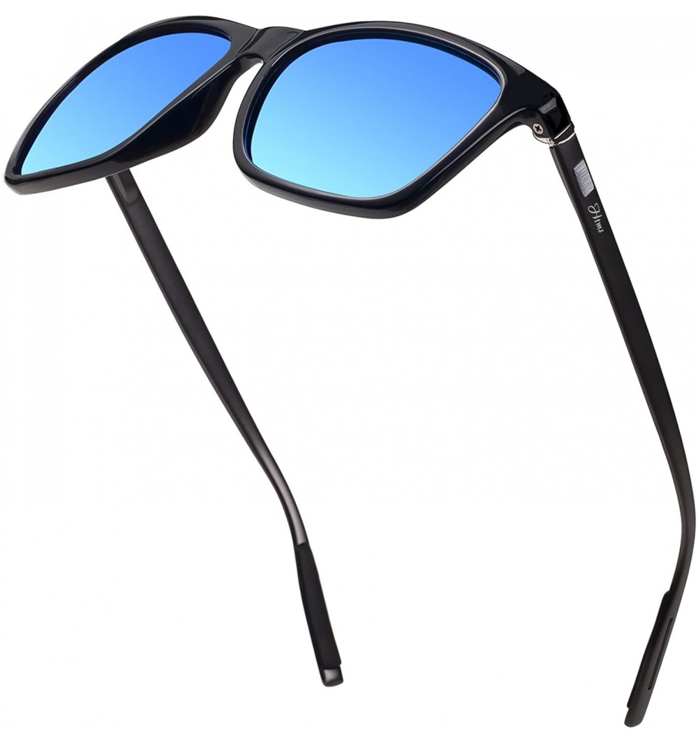 Wayfarer Square Aluminum Magnesium Frame Polarized Sunglasses Spring Temple Sun Glasses - Ice Blue Lens/Black Frame - CG18DTU...