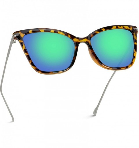 Round Women Polarized Metal Frame Designer Cat Eye Sunglasses - Tortoise Frame / Gold Temple / Mirror Green Lens - CN18NEIZMQ...