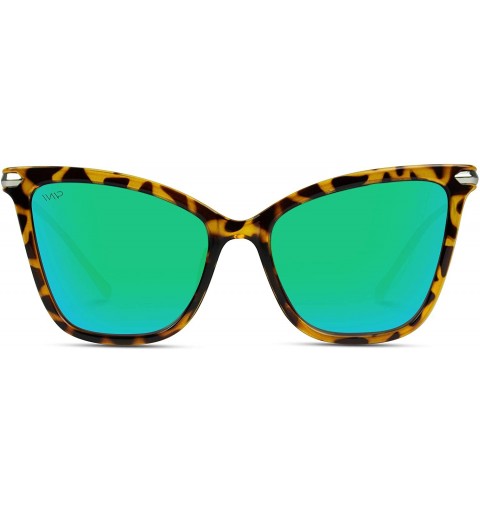 Round Women Polarized Metal Frame Designer Cat Eye Sunglasses - Tortoise Frame / Gold Temple / Mirror Green Lens - CN18NEIZMQ...