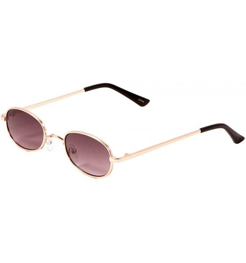 Round Slim Metal Small Oval Classic Round Sunglasses - Gold Metallic & Black Frame - Black Gradient Lenses - CK18UYSIRO3 $12.33