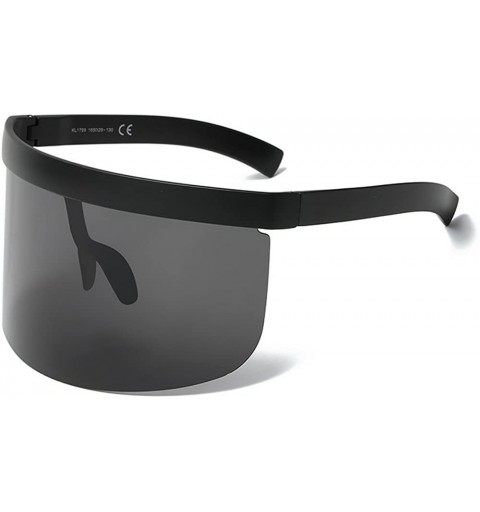 Shield Super Large Futuristic Oversize Shield Visor Sunglasses Flat Top Mirrored Mono Lens 172mm - Black-black - CP187LE0793 ...