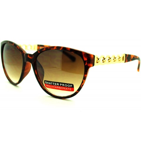 Cat Eye Solid Metal Chain Temple Large Cat Eye Womens Designer Fashion Sunglasses - Tortoise - CG11MCKZRCT $11.83