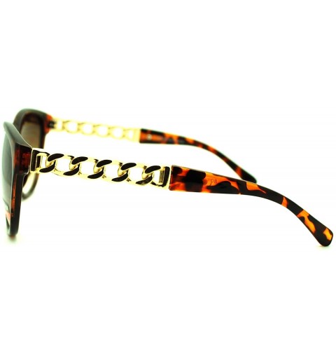Cat Eye Solid Metal Chain Temple Large Cat Eye Womens Designer Fashion Sunglasses - Tortoise - CG11MCKZRCT $11.83