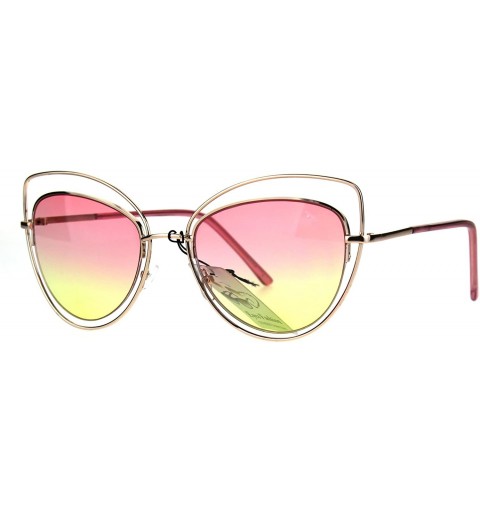 Cat Eye Womens Oceanic Gradient Oversize Double Rim Goth Cat Eye Sunglasses - Gold Pink Yellow - CV185UOR7XX $11.67