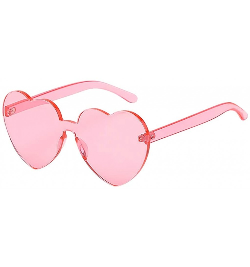 Wayfarer Heart Shaped Rimless Sunglasses Women PC Frame Resin Lens Sunglasses UV400 Festival Party Glasses - Pink - CF1908NLN...