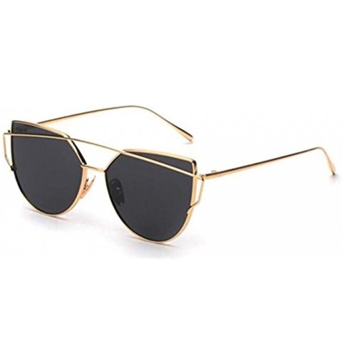 Cat Eye Women Fashion Twin-Beams Classic Metal Frame Mirror Cat Eye Sunglasses - Gold - CA18GX3800M $8.02