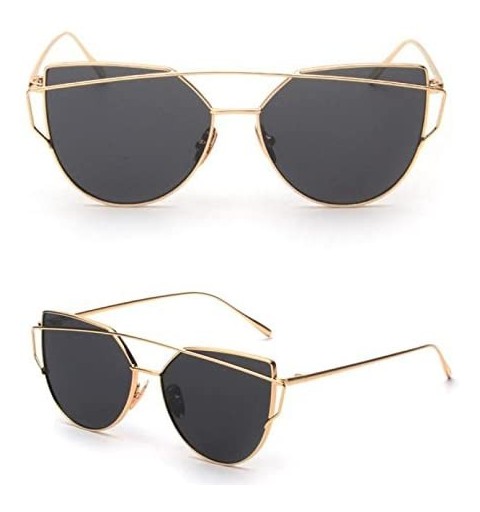 Cat Eye Women Fashion Twin-Beams Classic Metal Frame Mirror Cat Eye Sunglasses - Gold - CA18GX3800M $8.02
