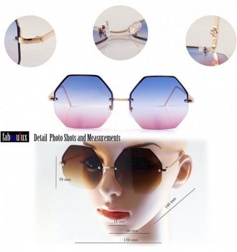 Rimless Oversize Hippie Octagonal Oceanic Color Gradient Flat Lens Sunglasses A195 - Gold/ Brown Gr - CM18EI9S2CC $12.35
