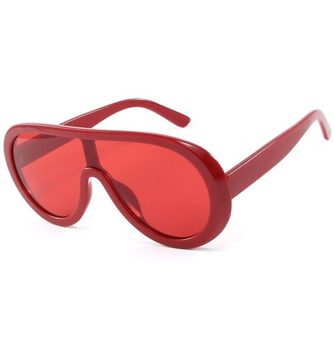 Oversized One Piece Sunglasses Women Summer Gifts Big Sun Glasses Male Gradient Lens Uv400 - Red - CV19730ARMD $13.28