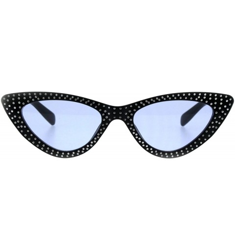 Cat Eye Womens Skinny Cateye Sunglasses Silver Dotted Bling Fashion UV 400 - Black (Blue) - CF18GTTHSGO $11.29