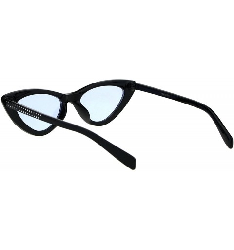 Cat Eye Womens Skinny Cateye Sunglasses Silver Dotted Bling Fashion UV 400 - Black (Blue) - CF18GTTHSGO $11.29