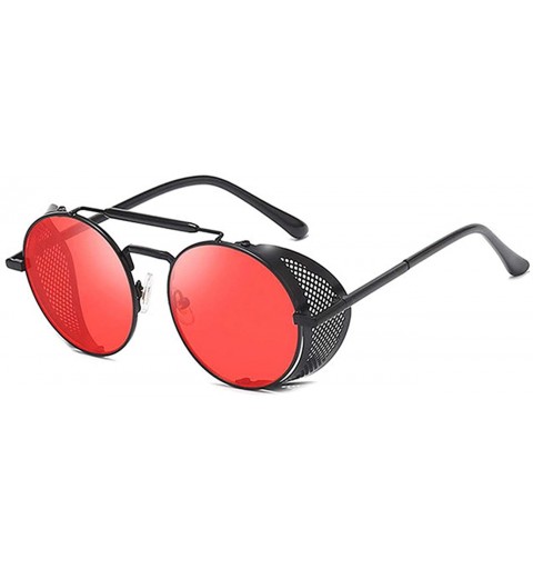 Round Steampunk Sunglasses for Men Women-Classic Round Style-UV Protection 8086 - Red - CL1902AO52Y $8.57