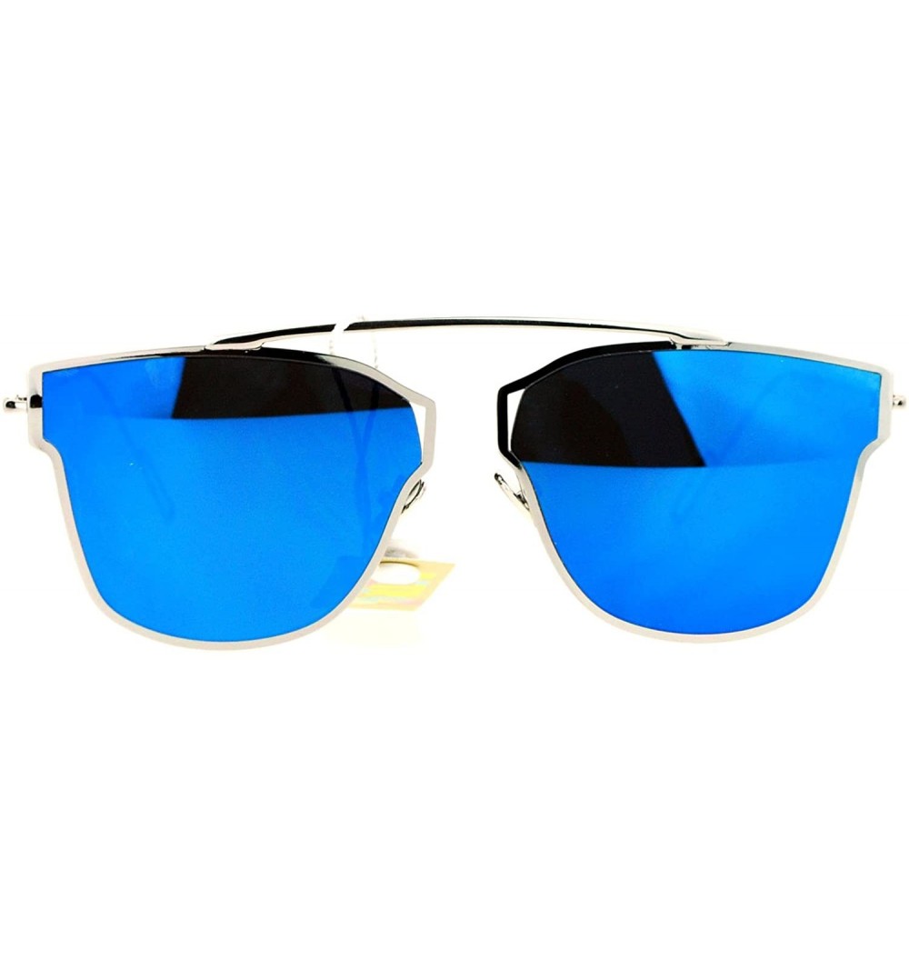 Rimless Womens Designer Fashion Sunglasses Thin Metal Frame Flat Rim Flat Lens - Silver (Blue Mirror) - CU188XMZRHA $10.52