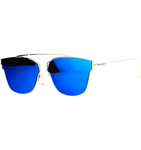 Rimless Womens Designer Fashion Sunglasses Thin Metal Frame Flat Rim Flat Lens - Silver (Blue Mirror) - CU188XMZRHA $10.52
