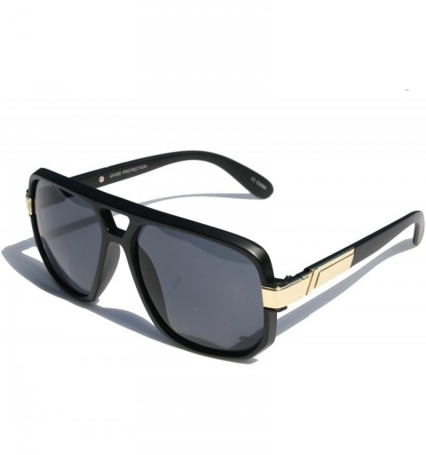 Aviator Classic Square Frame Plastic Flat Top Aviator with Metal Trimming Sunglasses - Matte Black Gold - CW11ZTA93W3 $8.06