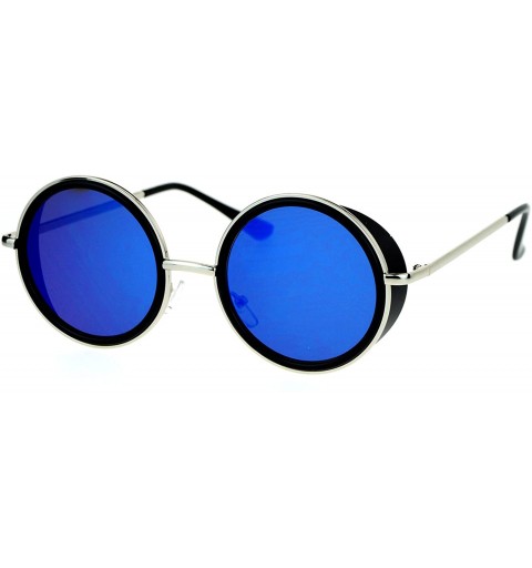 Round Side Cover Sunglasses Round Circle Double Frame Unisex Fashion Shades - Black (Blue Mirror) - C8187926L7X $12.16