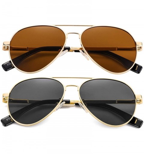 Sport Polarized Small Aviator Sunglasses for Small Face Women Men Juniors - 52mm - Gold/Grey + Gold/Brown - CT19CMHX22Z $26.34