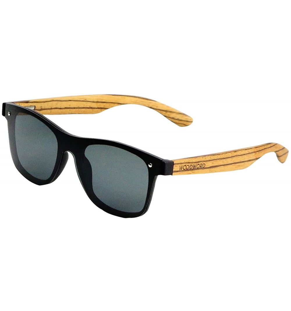 Wayfarer Wood Sunglasses Polarized for Women and Men - Wood Frame Sunglasses with Flat Mirror Lens - Black - C218CGW5EG3 $15.59