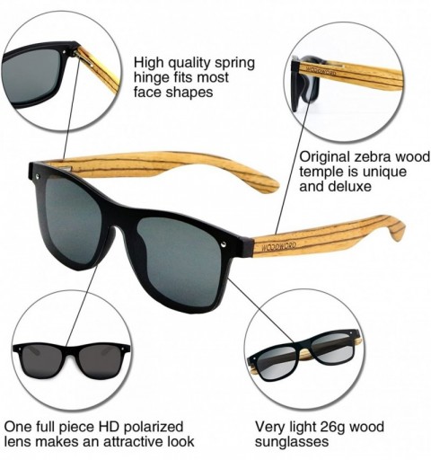 Wayfarer Wood Sunglasses Polarized for Women and Men - Wood Frame Sunglasses with Flat Mirror Lens - Black - C218CGW5EG3 $15.59