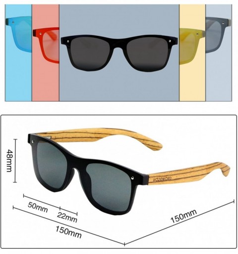 Wayfarer Wood Sunglasses Polarized for Women and Men - Wood Frame Sunglasses with Flat Mirror Lens - Black - C218CGW5EG3 $15.59