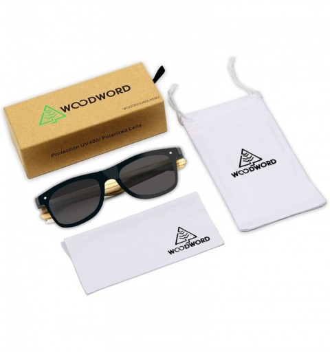 Wayfarer Wood Sunglasses Polarized for Women and Men - Wood Frame Sunglasses with Flat Mirror Lens - Black - C218CGW5EG3 $15.59