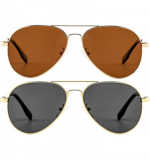 Sport Polarized Small Aviator Sunglasses for Small Face Women Men Juniors - 52mm - Gold/Grey + Gold/Brown - CT19CMHX22Z $26.34