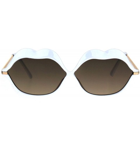 Round Womens Funky Retro Kissing Lip Frame Party Shade Sunglasses - White Smoke - CB17YKG4NH9 $14.83