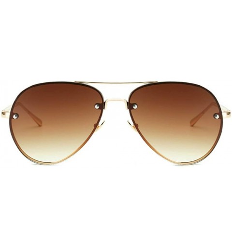 Aviator Classic Double Bridge Metal Aviator Sunglasses Retro UV400 Semi-rimless Glasses - Gradient Brown - CZ18TGNEA39 $13.81