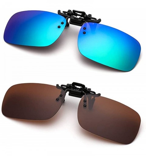 Square Polarized Clip-on Sunglasses Anti-Glare Driving Glasses for Prescription Glasses - Brown ＆ Green - CC18TAOKOOG $15.75