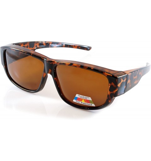 Wrap Unisex Large Polarized Fit Over Glasses Rectangular Sunglasses P017 - Glossy Tortoise - CE18EXSN3S0 $16.15
