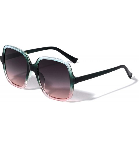 Square Rounded Square Crystal Frame Designer Sunglasses - Green Pink - C01995QEHD4 $11.04