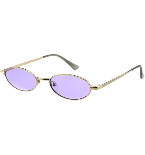 Oval Skinny Oval Metal Frame Sunglasses Womens Trendy Fashion Color Lens UV 400 - Gold (Purple) - CF18QLCG54A $8.85