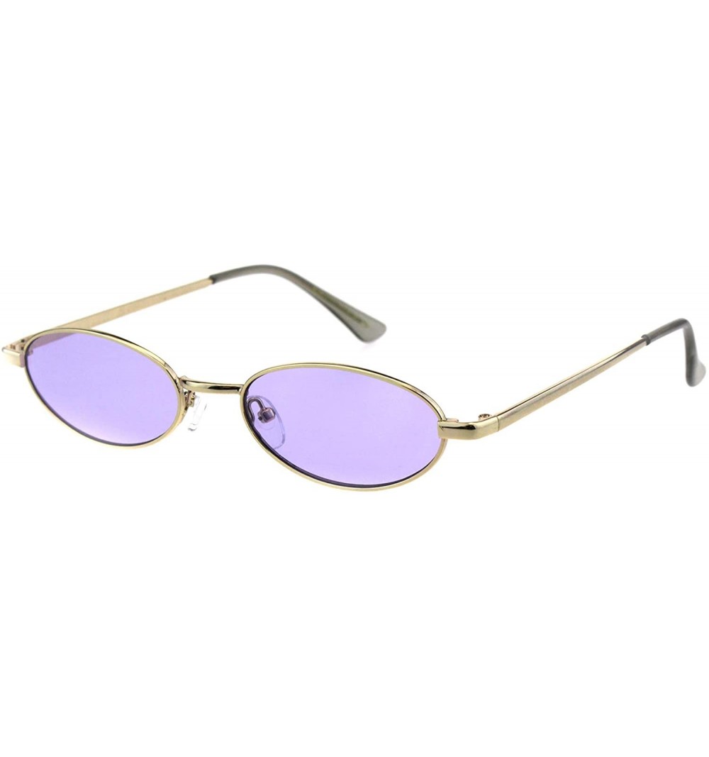 Oval Skinny Oval Metal Frame Sunglasses Womens Trendy Fashion Color Lens UV 400 - Gold (Purple) - CF18QLCG54A $8.85