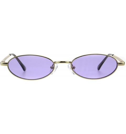 Oval Skinny Oval Metal Frame Sunglasses Womens Trendy Fashion Color Lens UV 400 - Gold (Purple) - CF18QLCG54A $8.85
