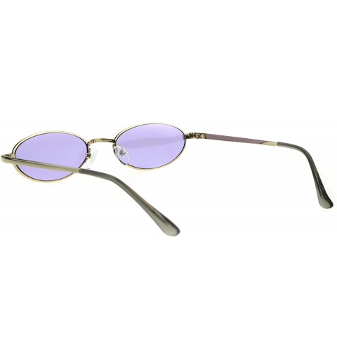 Oval Skinny Oval Metal Frame Sunglasses Womens Trendy Fashion Color Lens UV 400 - Gold (Purple) - CF18QLCG54A $8.85