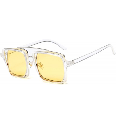 Oversized Retro Square Oversized Sunglasses Unisex Double Frame Glasses - Transparent/Yellow - CE18NZARUR3 $21.48