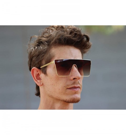 Square Vintage Oversized Sunglasses Gradient Protection - Brown - CY18X68XTO6 $9.22