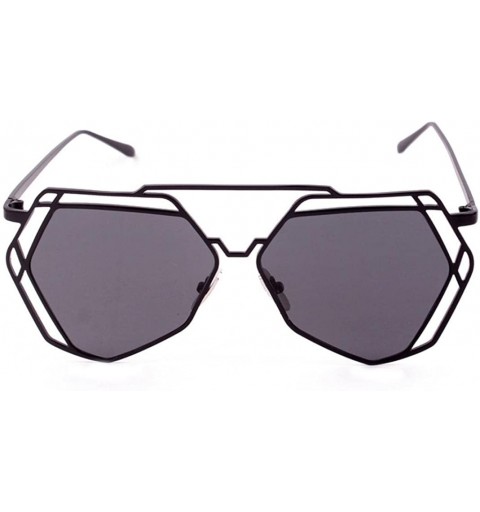 Semi-rimless Twin-Beams Geometry Design Sunglasses for Women Fashion Metal Frame Mirror Sunglasses Cat Eye Glasses - Black - ...