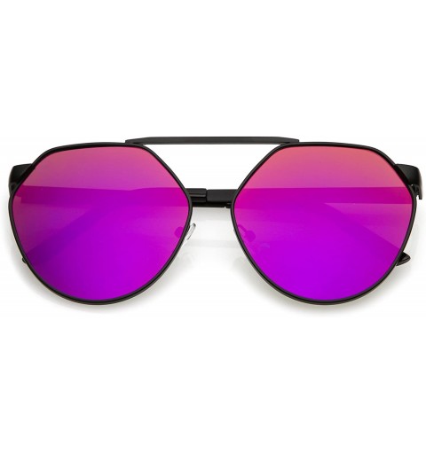 Oversized Oversize Geometric Metal Colored Mirror Flat Lens Aviator Sunglasses 60mm - Black / Magenta Mirror - CT182H0G4UQ $2...