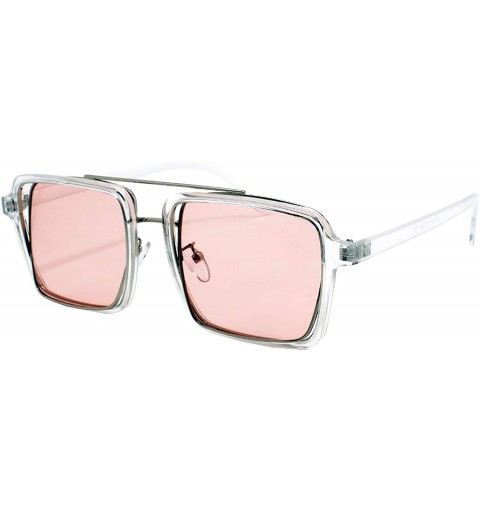 Square Fashion Square Sunglasses Women Cut Out Double Frame Sunglass ECOF8860 - Silver+clear Frame/Pink Lens - C318MD3MOXK $1...