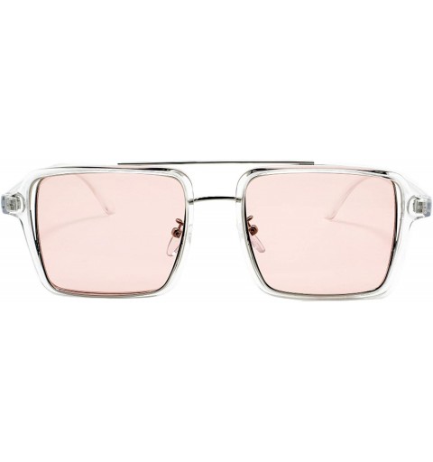 Square Fashion Square Sunglasses Women Cut Out Double Frame Sunglass ECOF8860 - Silver+clear Frame/Pink Lens - C318MD3MOXK $1...